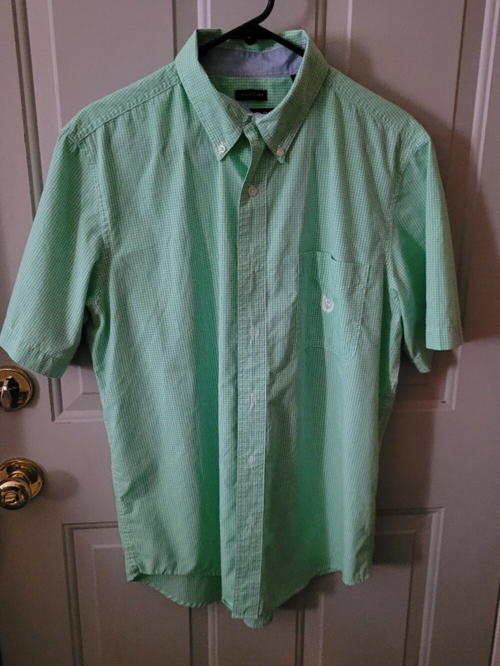 CHAPS Light Green & White Checked Short Sleeve Shirt Men's Medium
